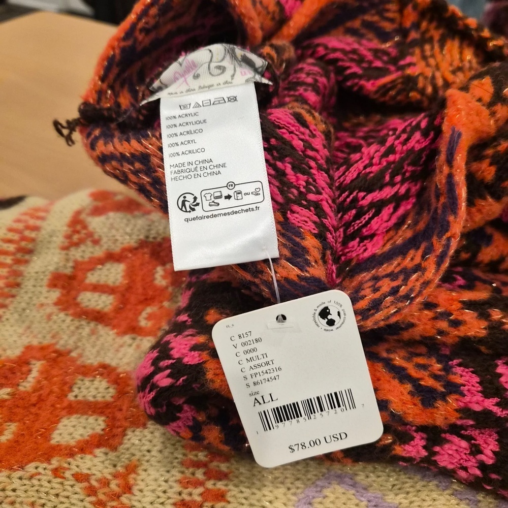 Free People Cabbie Fairisle Geometric Boho Euro Scandi Girl Hippie Hooded Scarf - Picture 6 of 9
